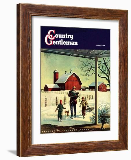 "Bringing in Firewood," Country Gentleman Cover, January 1, 1948-Francesco Delle Donne-Framed Giclee Print