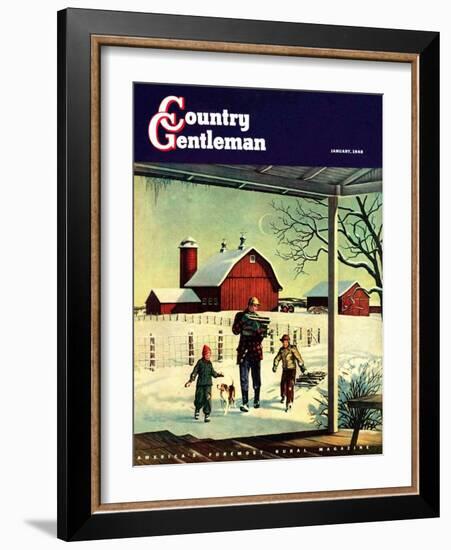 "Bringing in Firewood," Country Gentleman Cover, January 1, 1948-Francesco Delle Donne-Framed Giclee Print