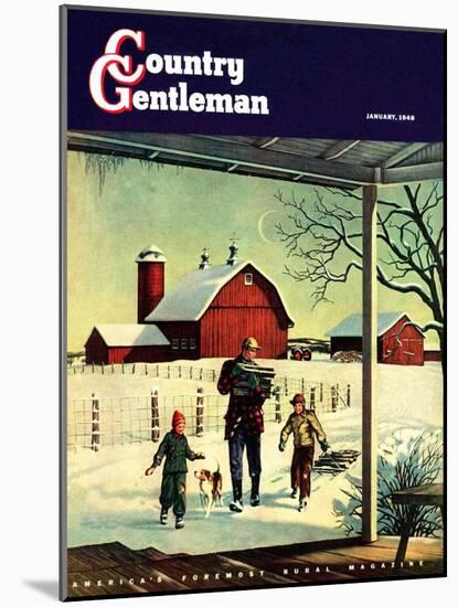 "Bringing in Firewood," Country Gentleman Cover, January 1, 1948-Francesco Delle Donne-Mounted Giclee Print