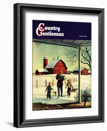 "Bringing in Firewood," Country Gentleman Cover, January 1, 1948-Francesco Delle Donne-Framed Giclee Print