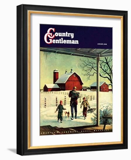 "Bringing in Firewood," Country Gentleman Cover, January 1, 1948-Francesco Delle Donne-Framed Giclee Print