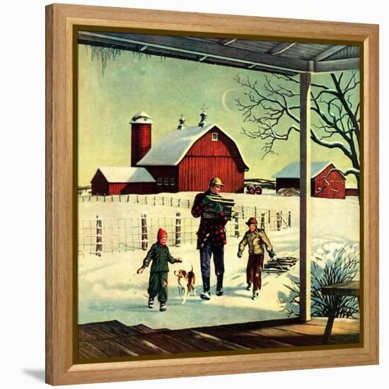 "Bringing in Firewood,"January 1, 1948-Francesco Delle Donne-Framed Premier Image Canvas