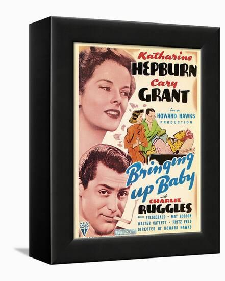 Bringing Up Baby, Katharine Hepburn, Cary Grant on window card, 1938-null-Framed Stretched Canvas