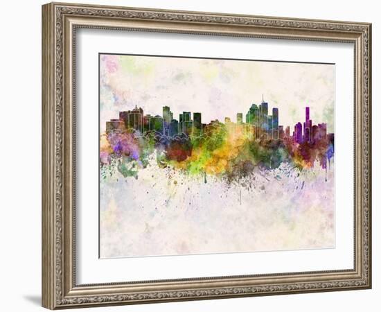 Brisbane Skyline in Watercolor Background-paulrommer-Framed Art Print