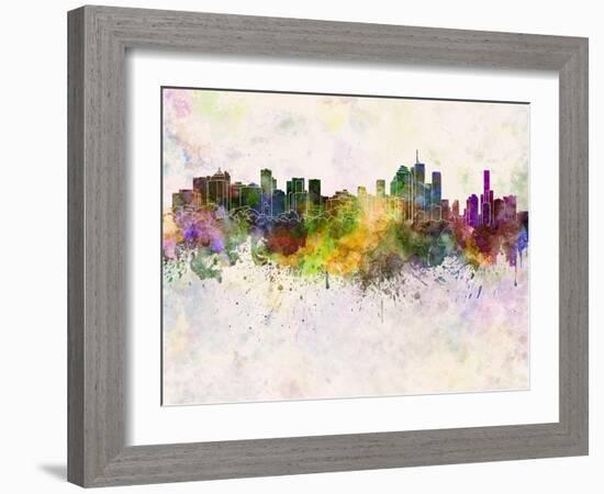 Brisbane Skyline in Watercolor Background-paulrommer-Framed Art Print