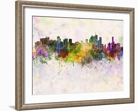 Brisbane Skyline in Watercolor Background-paulrommer-Framed Art Print