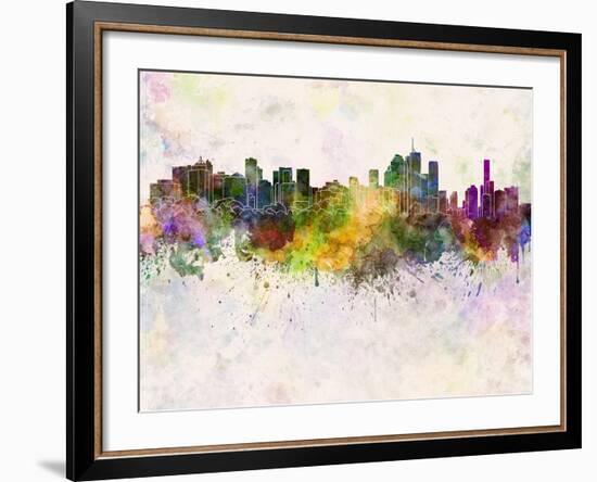 Brisbane Skyline in Watercolor Background-paulrommer-Framed Art Print