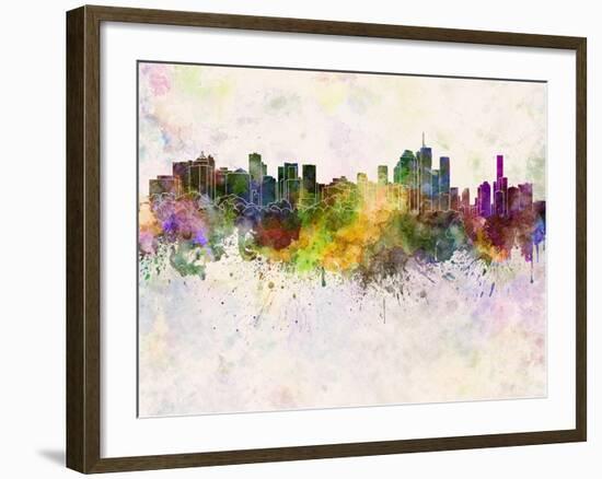 Brisbane Skyline in Watercolor Background-paulrommer-Framed Art Print