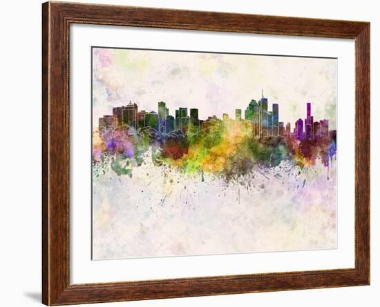 Brisbane Skyline in Watercolor Background-paulrommer-Framed Art Print