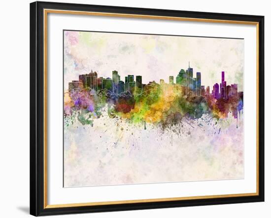 Brisbane Skyline in Watercolor Background-paulrommer-Framed Art Print