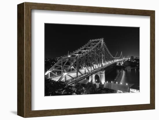 Brisbane Story Bridge by Night - Black and White-David Bostock-Framed Photographic Print