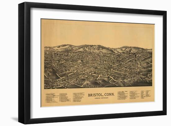 Bristol, Connecticut - Panoramic Map-Lantern Press-Framed Art Print