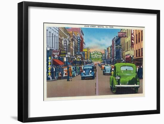 Bristol, Virginia - View of State Street and Bristol, Tennessee-Lantern Press-Framed Art Print