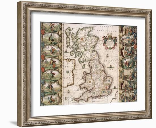 Britain as It Was Devided in the Tyme of the Englishe Saxons, 1616-John Speed-Framed Giclee Print