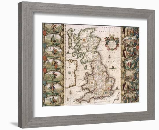 Britain as It Was Devided in the Tyme of the Englishe Saxons, 1616-John Speed-Framed Giclee Print