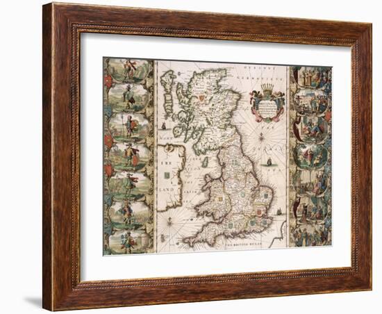 Britain as It Was Devided in the Tyme of the Englishe Saxons, 1616-John Speed-Framed Giclee Print