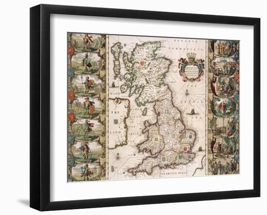 Britain as It Was Devided in the Tyme of the Englishe Saxons, 1616-John Speed-Framed Giclee Print