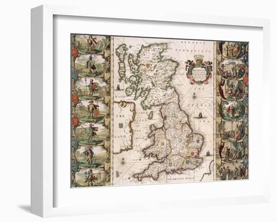 Britain as It Was Devided in the Tyme of the Englishe Saxons, 1616-John Speed-Framed Giclee Print