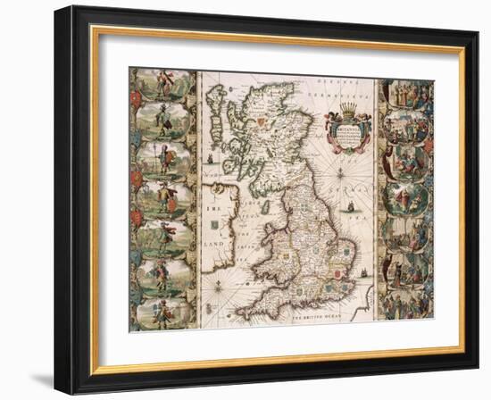 Britain as It Was Devided in the Tyme of the Englishe Saxons, 1616-John Speed-Framed Giclee Print