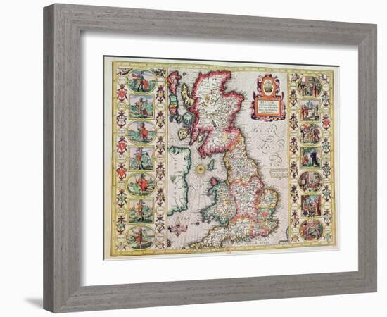 Britain As It Was Devided In The Tyme of the Englishe Saxons especially during their Heptarchy-John Speed-Framed Giclee Print