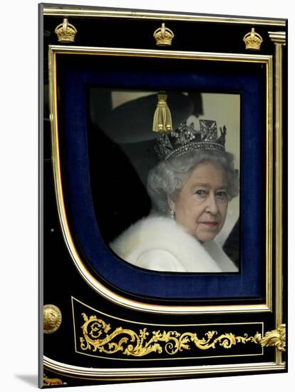 Britain's Queen Elizabeth II Arrives Back at Buckingham Palace in Her State Coach-null-Mounted Photographic Print