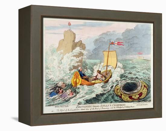 Britannia Between Scylla and Charybdis, or the Vessel of Constitution Steered Clear of the Rock…-James Gillray-Framed Premier Image Canvas