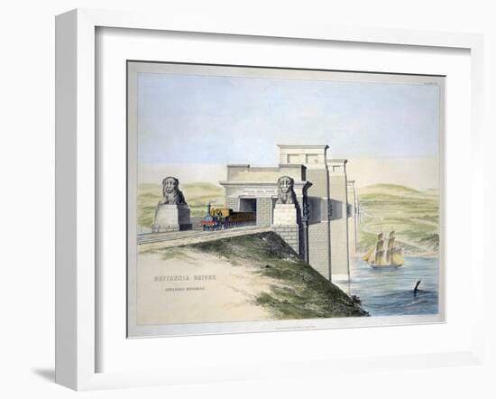 'Britannia Bridge, Anglesey Entrance', Wales, 1849-George Hawkins-Framed Giclee Print