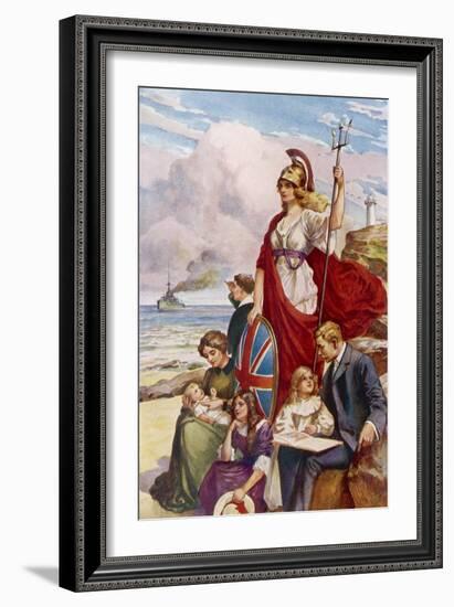 Britannia Guards Our Coasts, Protecting a Typical English Family-null-Framed Art Print