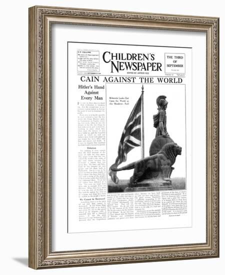 Britannia Looks Out Upon the World as the Shadows Fall, Front Page of 'The Children's Newspaper'-English School-Framed Giclee Print