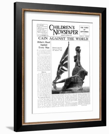 Britannia Looks Out Upon the World as the Shadows Fall, Front Page of 'The Children's Newspaper'-English School-Framed Giclee Print