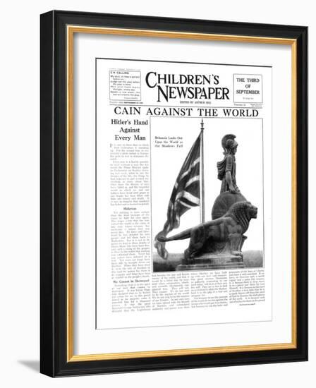 Britannia Looks Out Upon the World as the Shadows Fall, Front Page of 'The Children's Newspaper'-English School-Framed Giclee Print