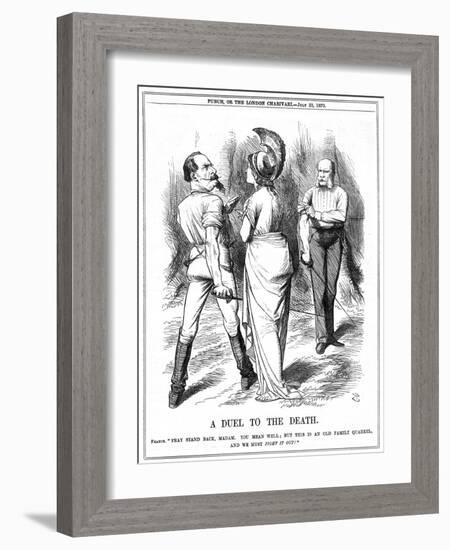 Britannia Trying to Restrain Napoleon III from Embarking on War with Germany, 1870-John Tenniel-Framed Giclee Print