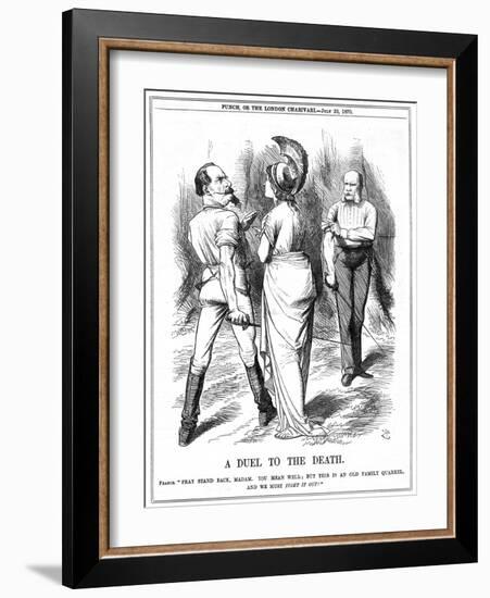 Britannia Trying to Restrain Napoleon III from Embarking on War with Germany, 1870-John Tenniel-Framed Giclee Print