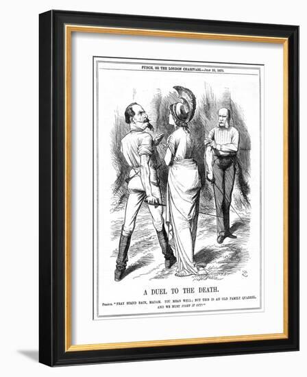 Britannia Trying to Restrain Napoleon III from Embarking on War with Germany, 1870-John Tenniel-Framed Giclee Print