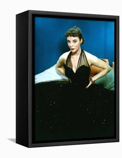 British actress Joan Collins Wwearing halter top dress with rhinestones (photo)-null-Framed Stretched Canvas