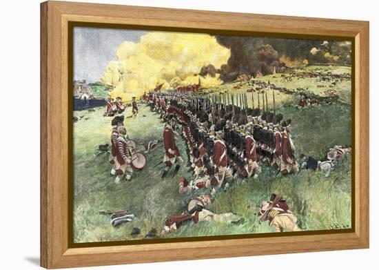 British Army Marching in Formation Up Breed's Hill in the Battle of Bunker Hill, c.1775-null-Framed Premier Image Canvas