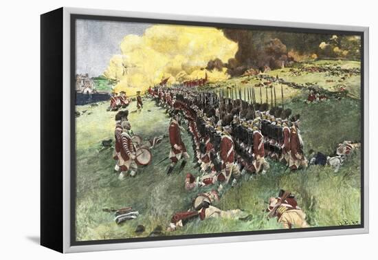 British Army Marching in Formation Up Breed's Hill in the Battle of Bunker Hill, c.1775-null-Framed Premier Image Canvas