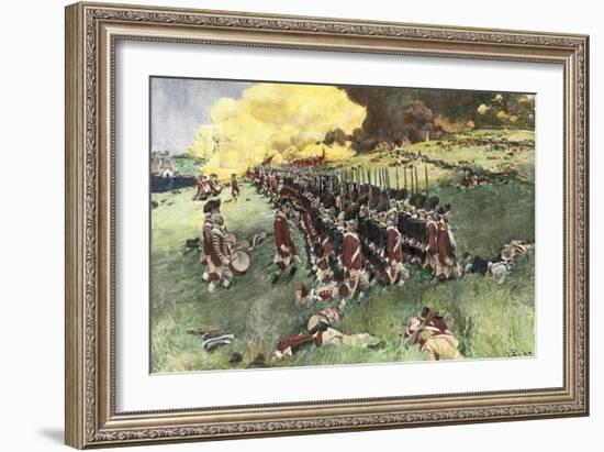 British Army Marching in Formation Up Breed's Hill in the Battle of Bunker Hill, c.1775-null-Framed Giclee Print