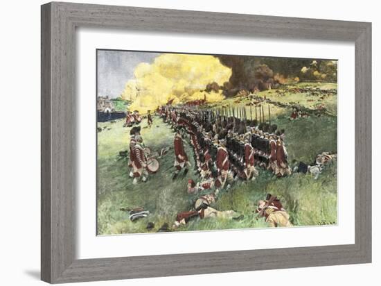 British Army Marching in Formation Up Breed's Hill in the Battle of Bunker Hill, c.1775-null-Framed Giclee Print
