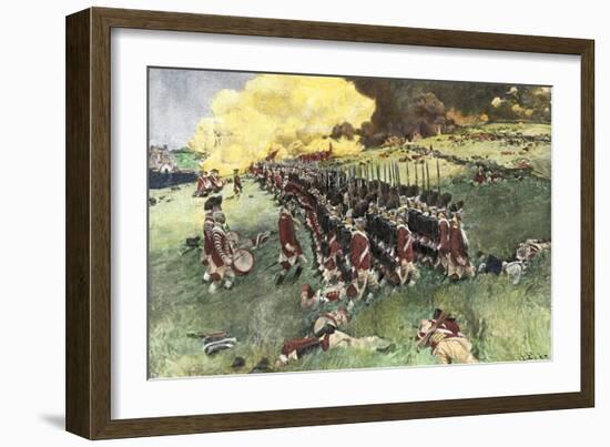 British Army Marching in Formation Up Breed's Hill in the Battle of Bunker Hill, c.1775-null-Framed Giclee Print