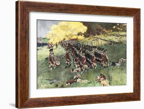 British Army Marching in Formation Up Breed's Hill in the Battle of Bunker Hill, c.1775-null-Framed Giclee Print