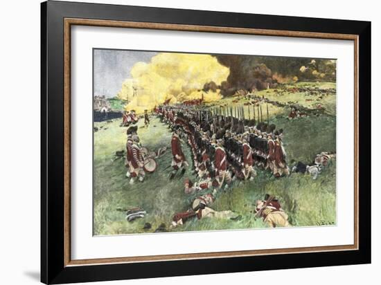 British Army Marching in Formation Up Breed's Hill in the Battle of Bunker Hill, c.1775-null-Framed Giclee Print