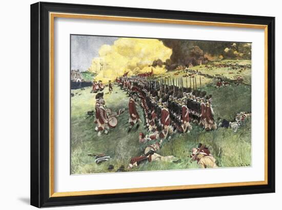 British Army Marching in Formation Up Breed's Hill in the Battle of Bunker Hill, c.1775-null-Framed Giclee Print