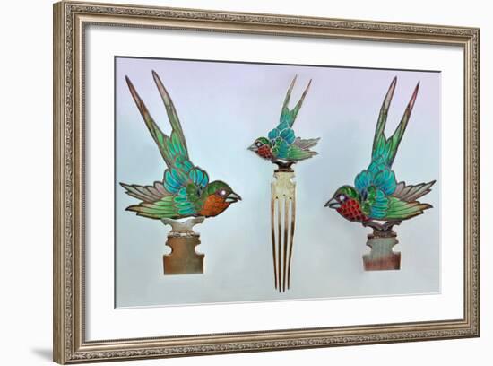 British Arts and Crafts Hair Combs with Swallows--Framed Photographic Print