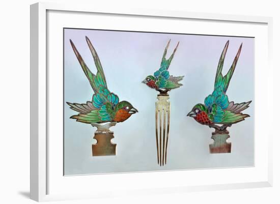 British Arts and Crafts Hair Combs with Swallows-null-Framed Photographic Print