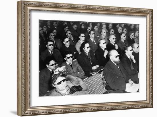 British Audience Wears Smoke-Colored Glasses to View a 3-D Movie in 1954-null-Framed Photo