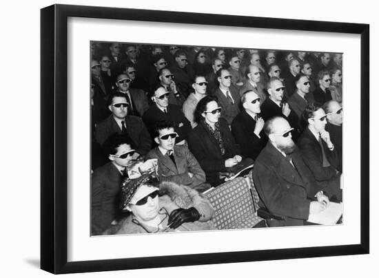 British Audience Wears Smoke-Colored Glasses to View a 3-D Movie in 1954-null-Framed Photo