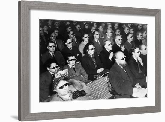 British Audience Wears Smoke-Colored Glasses to View a 3-D Movie in 1954-null-Framed Photo