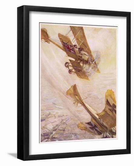 British Avro 504 Biplane Pursues a German Monoplane in a Deadly Aerial Duel-Cyrus Cuneo-Framed Art Print