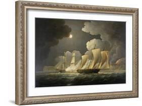 British Brig Attacking a French Lugger Ca. 1795-1825-Thomas Buttersworth-Framed Giclee Print